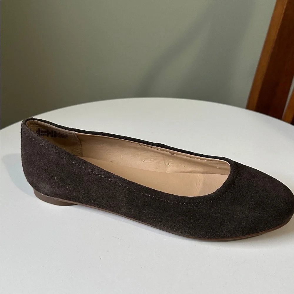 Lands End Suede Ballet Flats Brown Size 5.5 Rubber Sole Flaw